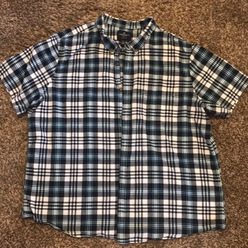 American Eagle Blue Plaid Button Up Shirt XXXL
